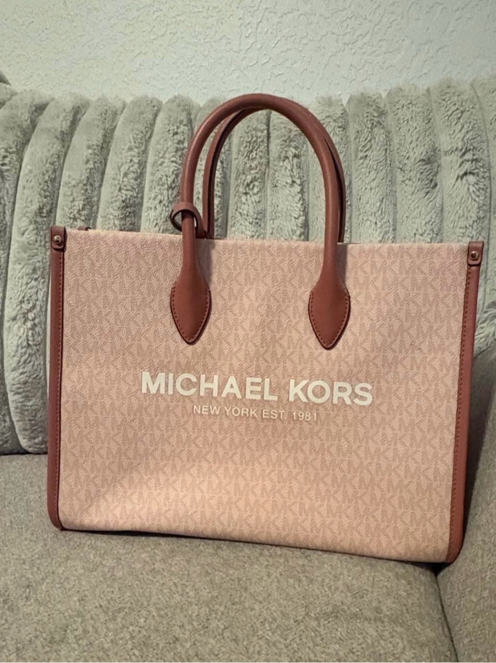 Michael Kors Blush Pink Tote with Brown Handles